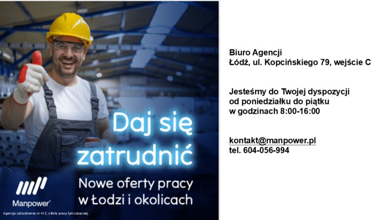 Pracownik produkcji u. zlecenie Łódź